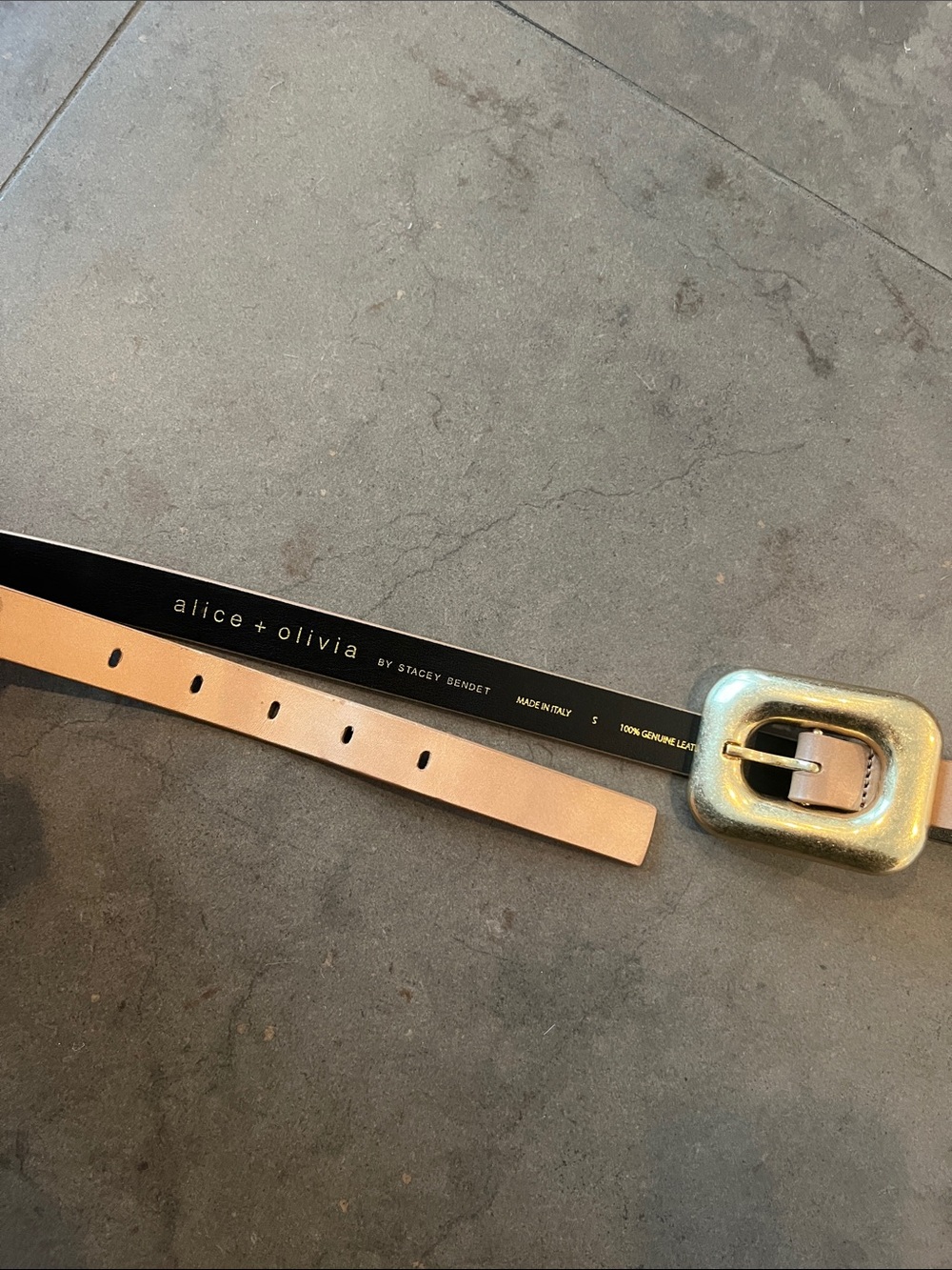 Alice + Olivia Letty Buckle Tan Leather Belt with Oversized Gold Buckle - Picture 15 of 16